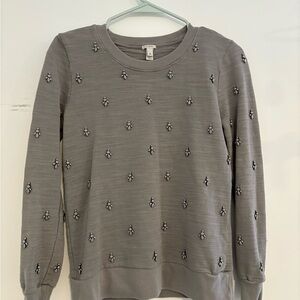 J.Crew jeweled Sweater with Beads | Y2K gray preppy Glam XS sweatshirt spring